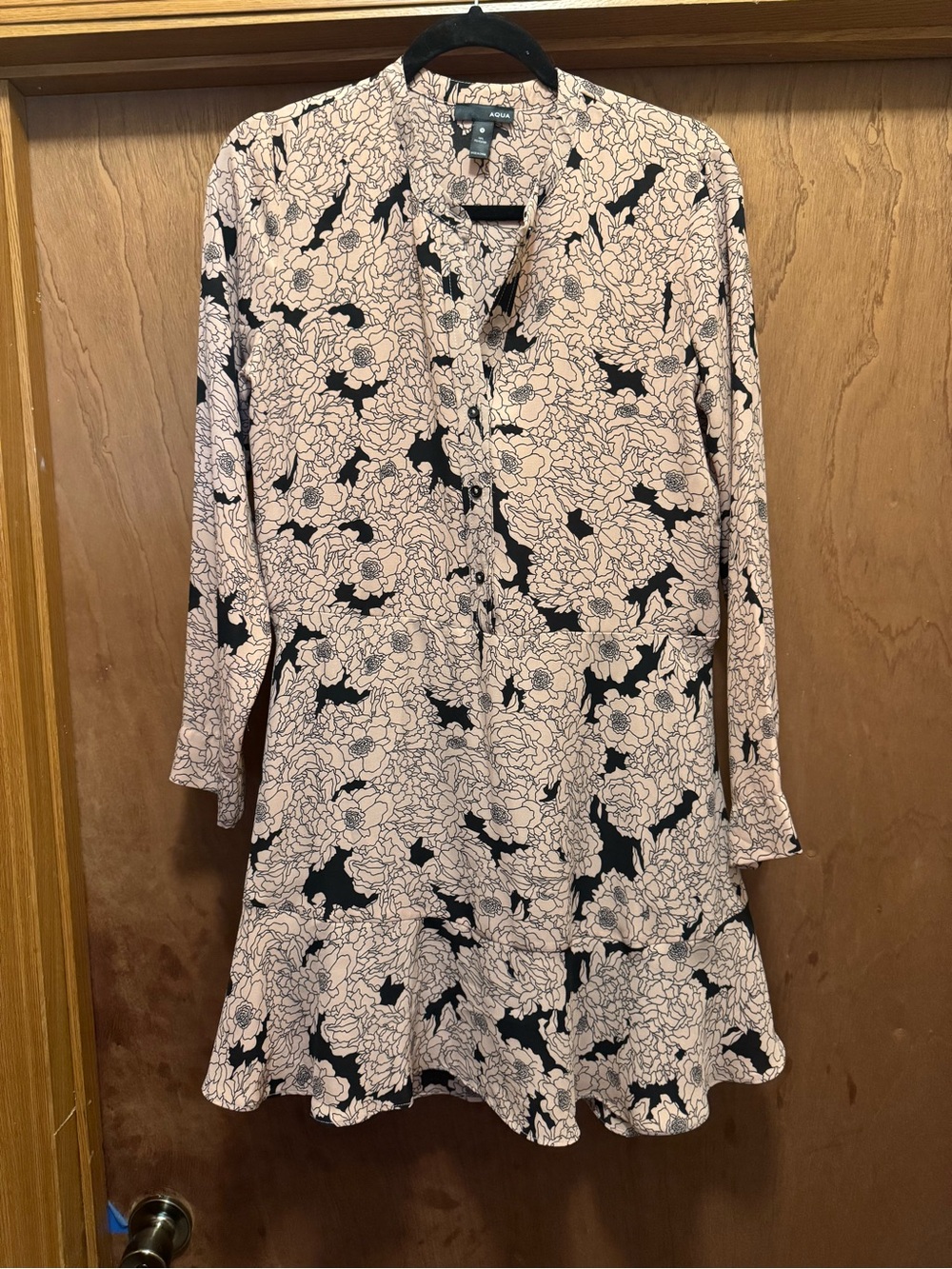 Aqua Black Floral Print Top on Blush Background